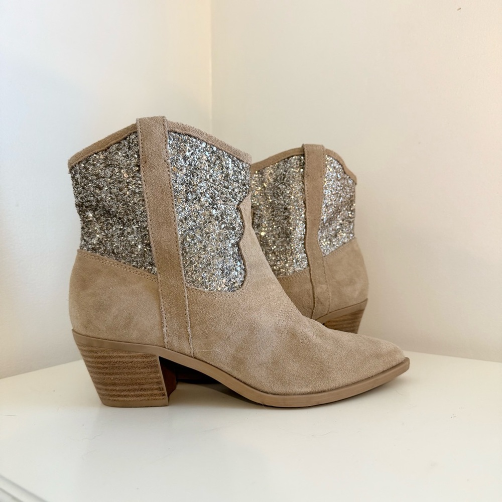 Dolce Vita Shreya Glitter Suede Cowboy Suede & Synthetic Boots Size 9.5